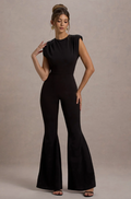 Elyna Black High Neck Flared Leg Jumpsuit