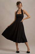 Auburn Black Halter Neck Midi Skater Dress