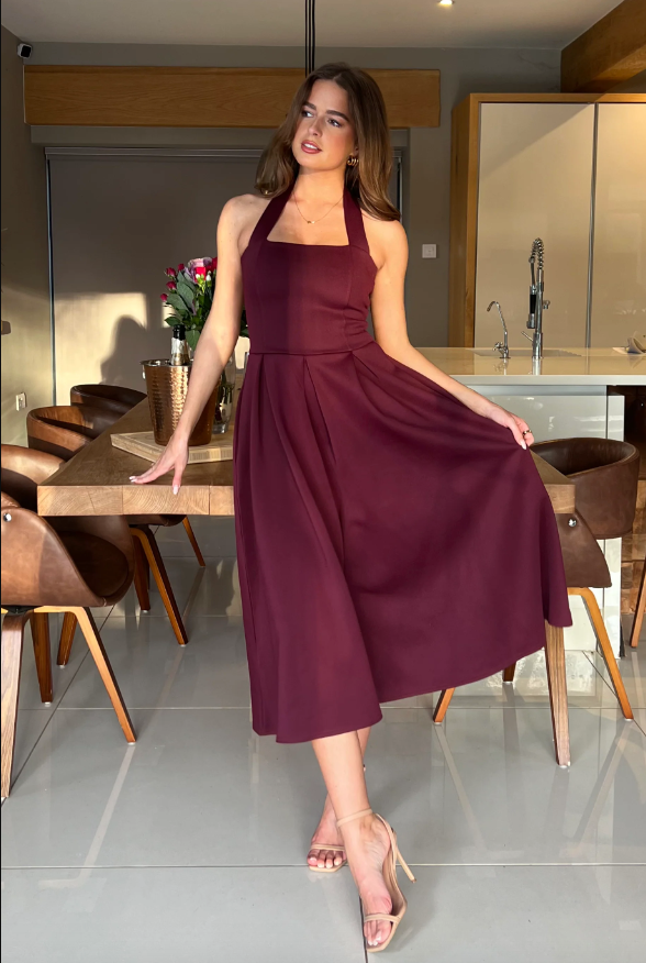 Briar Halter Neck Pleated Skirt Midi Dress