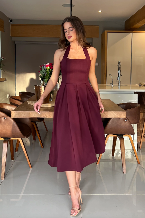 Briar Halter Neck Pleated Skirt Midi Dress