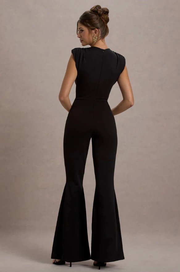 Elyna Black High Neck Flared Leg Jumpsuit